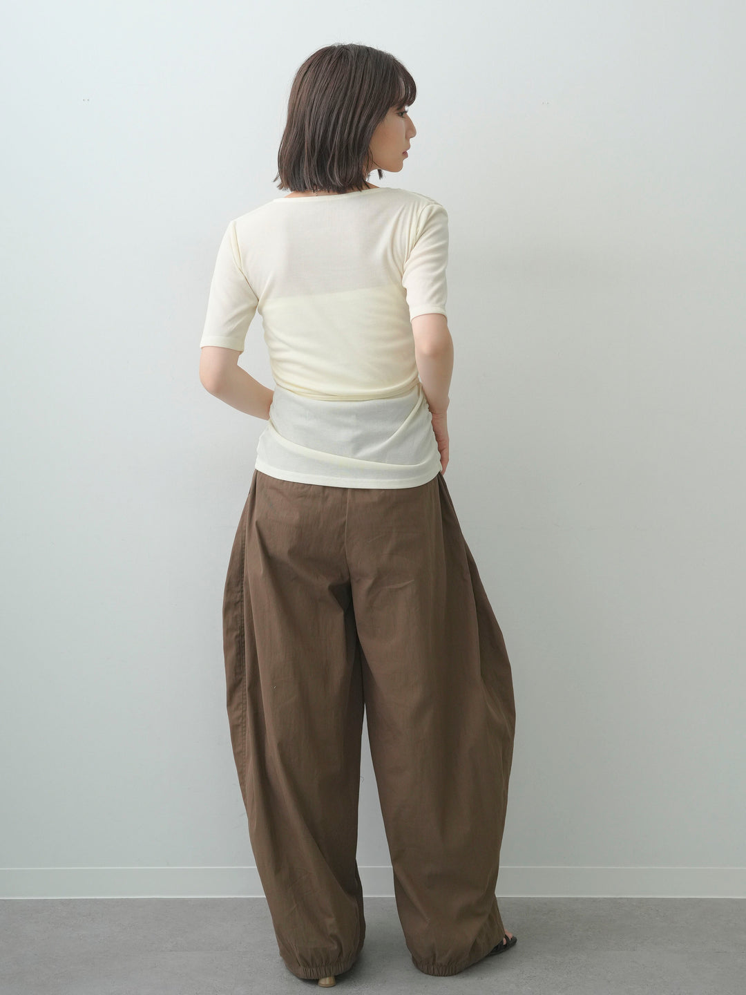 [SET]シアードレープカシュクールプルトップス+タックバックヘムギャザーライトパンツ(2set)