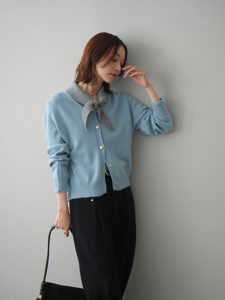 [SET]デザイン襟ニットカーディガン+選べるアクセセット(2set)