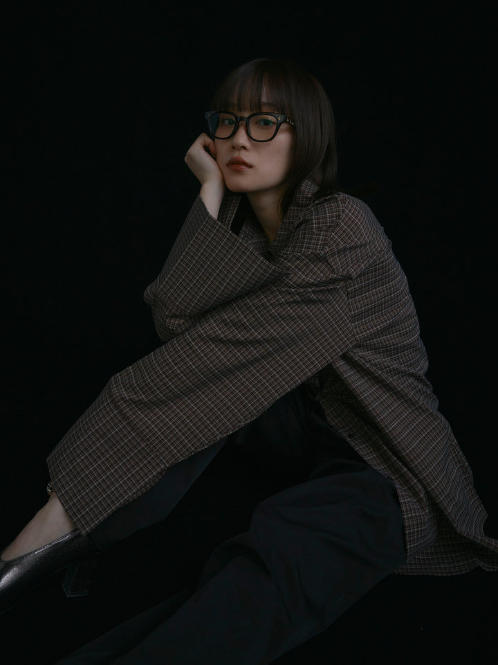 【Allure】[SET]チェックBIGカフスオーバーシャツ+タフタワイドカーブパンツ(2set)