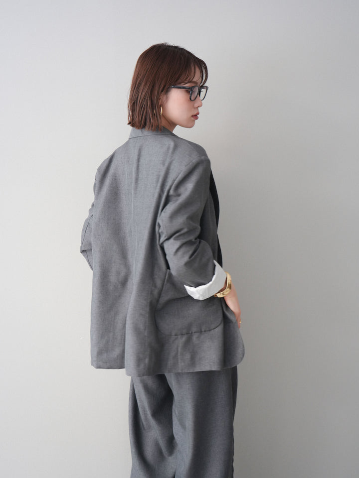 [SET]リネンライクテーラードジャケット+リネンライクバックオープンジレ+リネンライクタックワイドパンツ(3set)