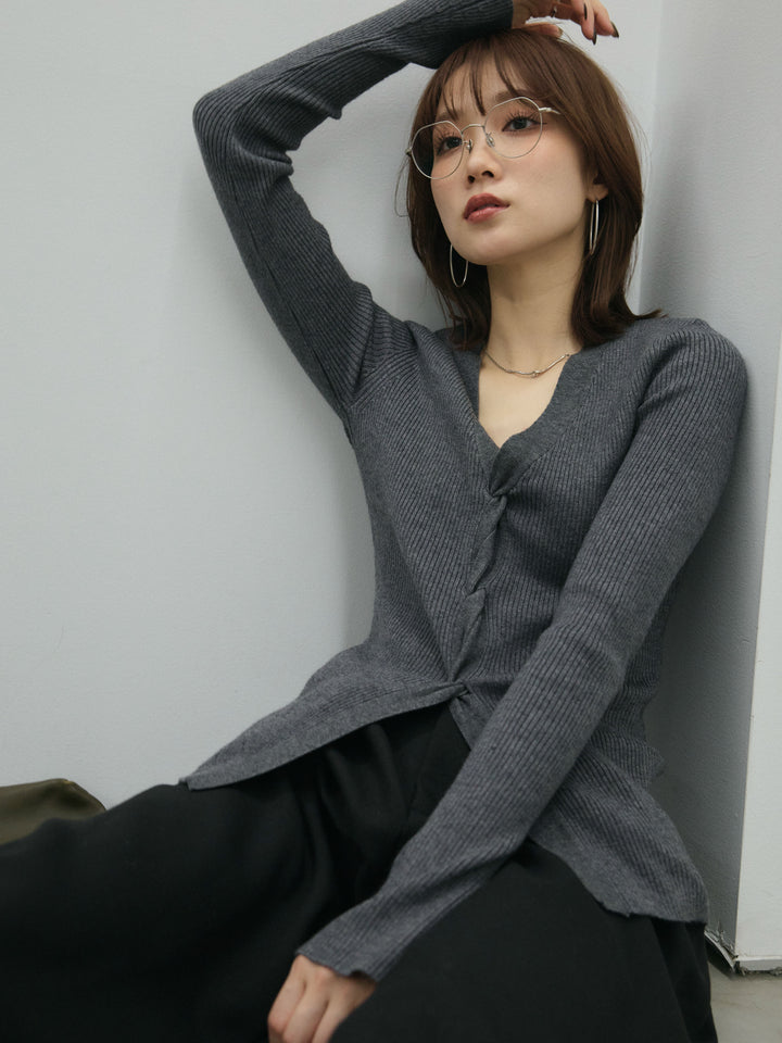 【Allure】[SET]フロントツイストリブニットトップス+フロントツイストリブニットトップス(2set)