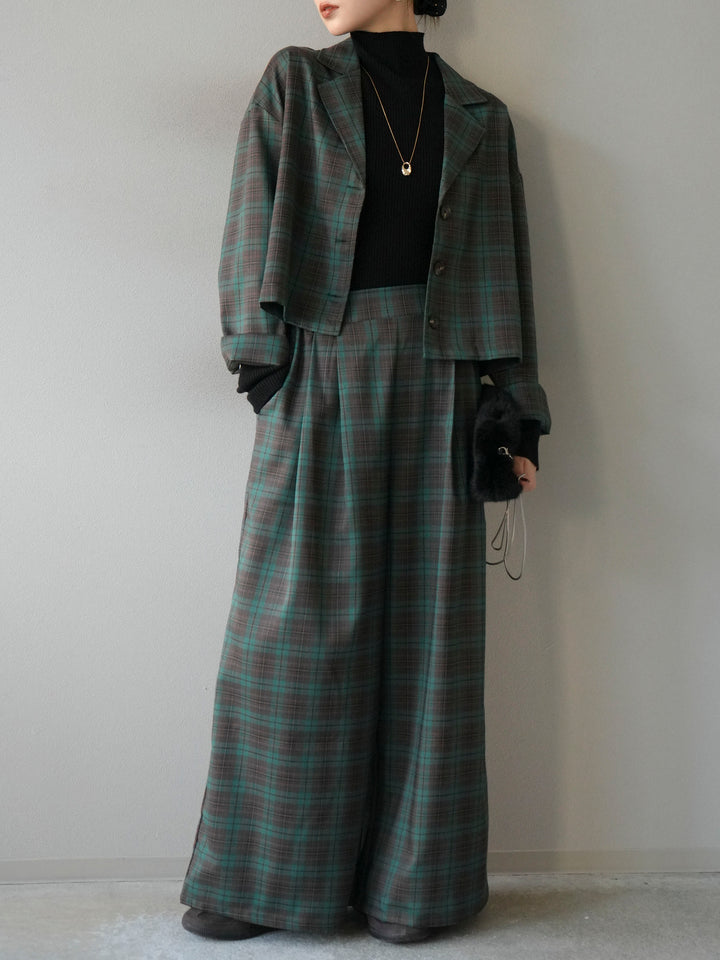 [予約]チェック柄イージーパンツ/グリーン