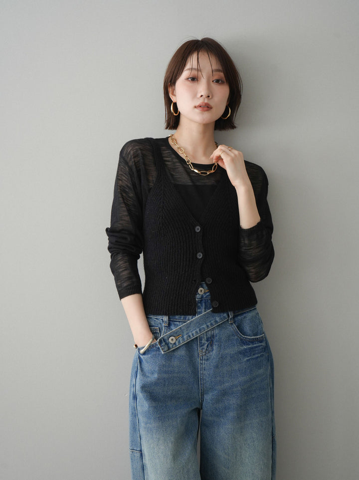 [予約]ビスチェアンサンブルシアーニット/black