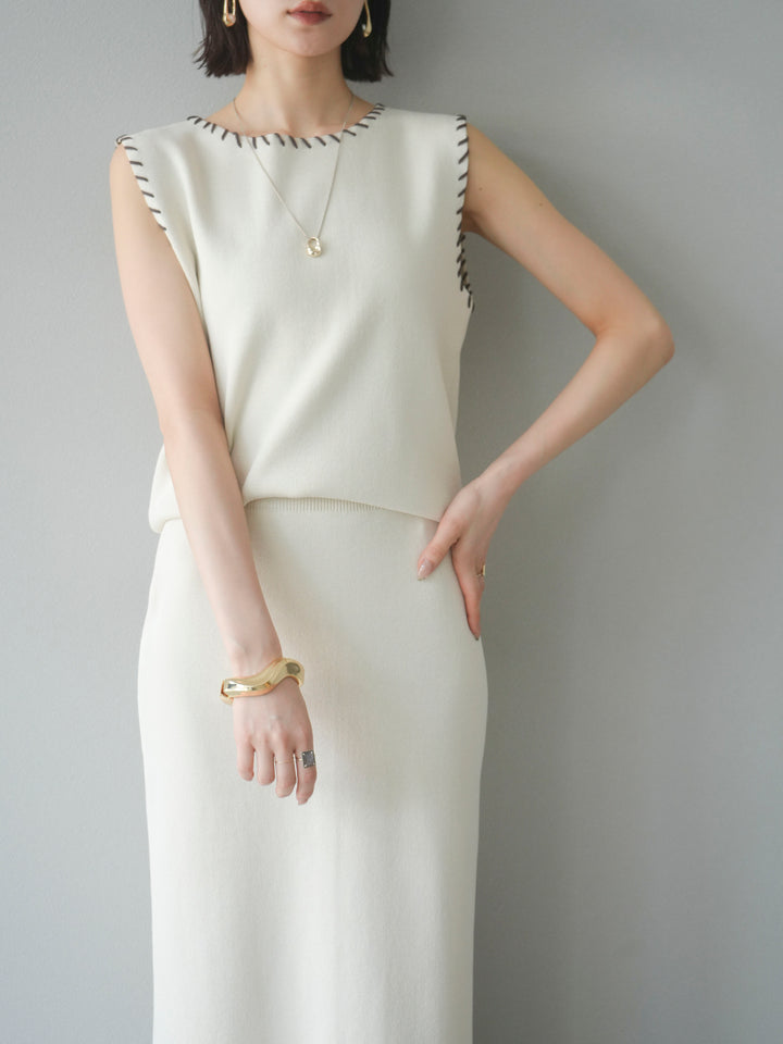 [予約]リネンタッチハンドステッチニットプルオーバー/アイボリー