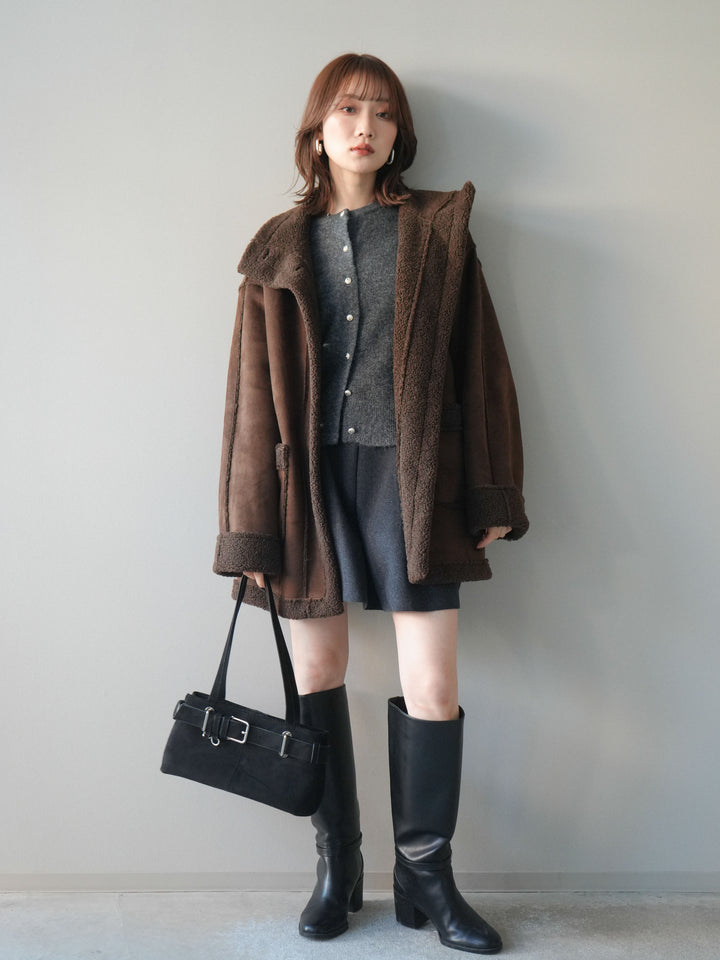 [予約]ベルト付きタックミニスカート/charcoal