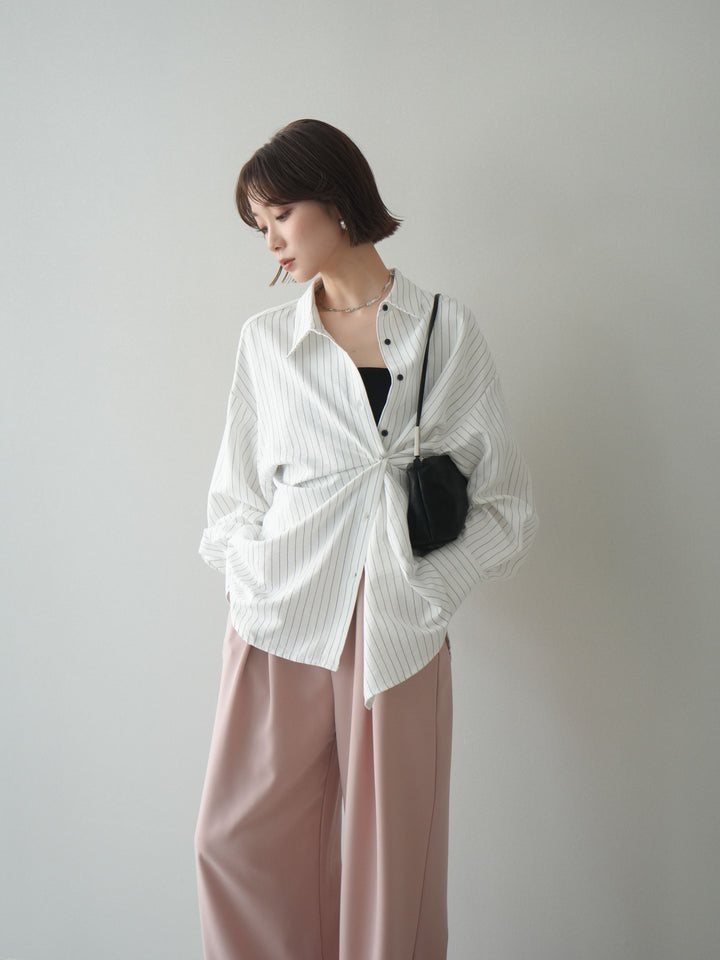 [SET]2WAYカシュクールストライプブラウス+ベルト付キーホルダーモチーフワイドパンツ(2set)