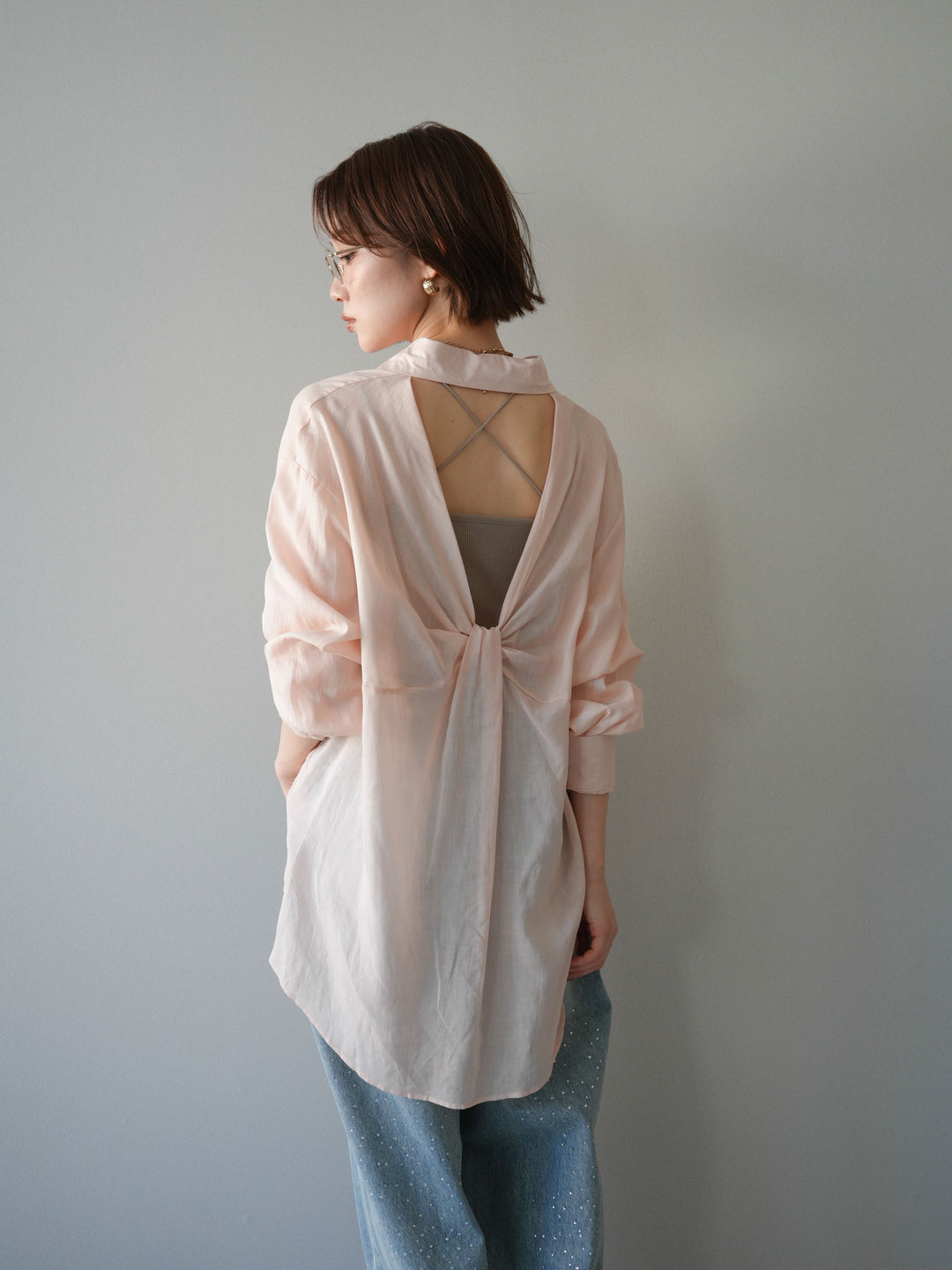 [予約]バックオープンツイストシャツ/pink