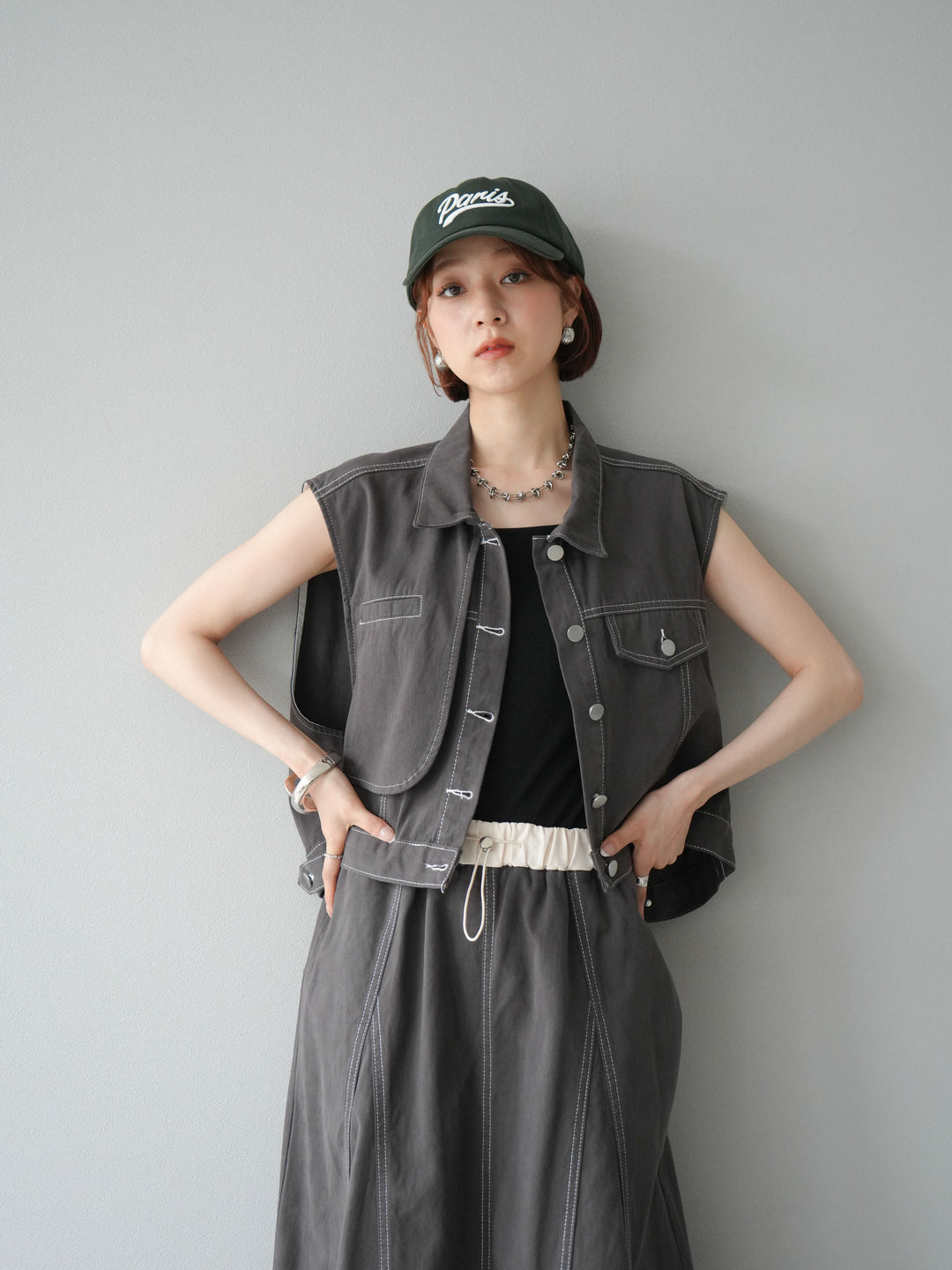 [SET]ステッチコットンツイルベスト＆スカートSET UP(2set)