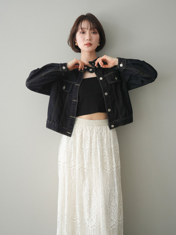 [予約]スタンドカラーコンパクトデニムジャケット/darkblue