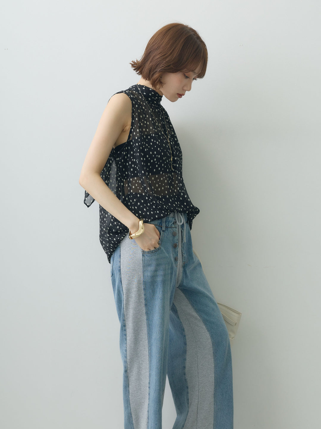 [予約]シアードットホルターネックブラウス/black