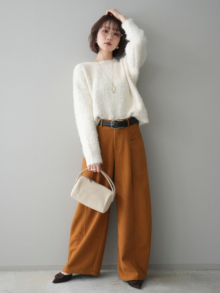 [SET]モールラメミックスヤーンニットプルオーバー+ベルト付起毛コクーンパンツ(2set)