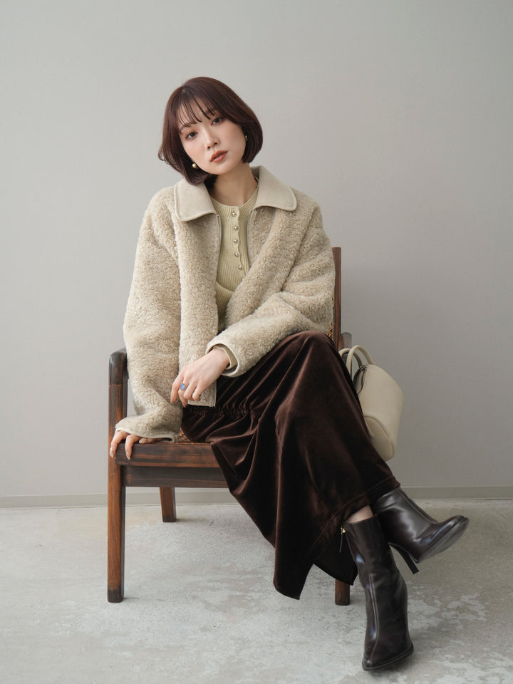 [予約]スエード襟ボアショートジャケット/beige
