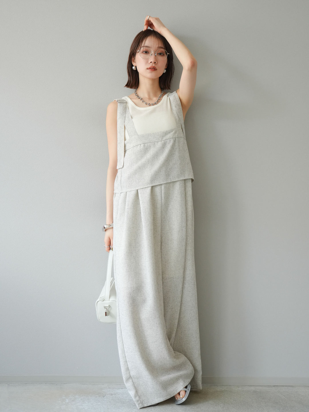 [予約]サマーツイードケープサロペット/アイボリー