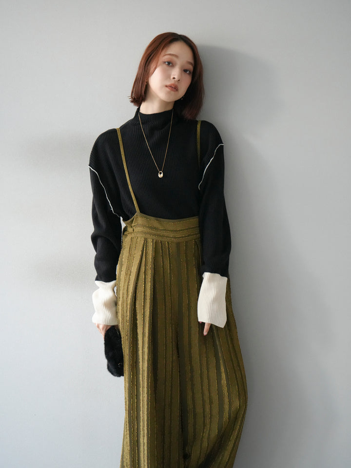 [予約]ジャガードストライプサロペット/カーキ