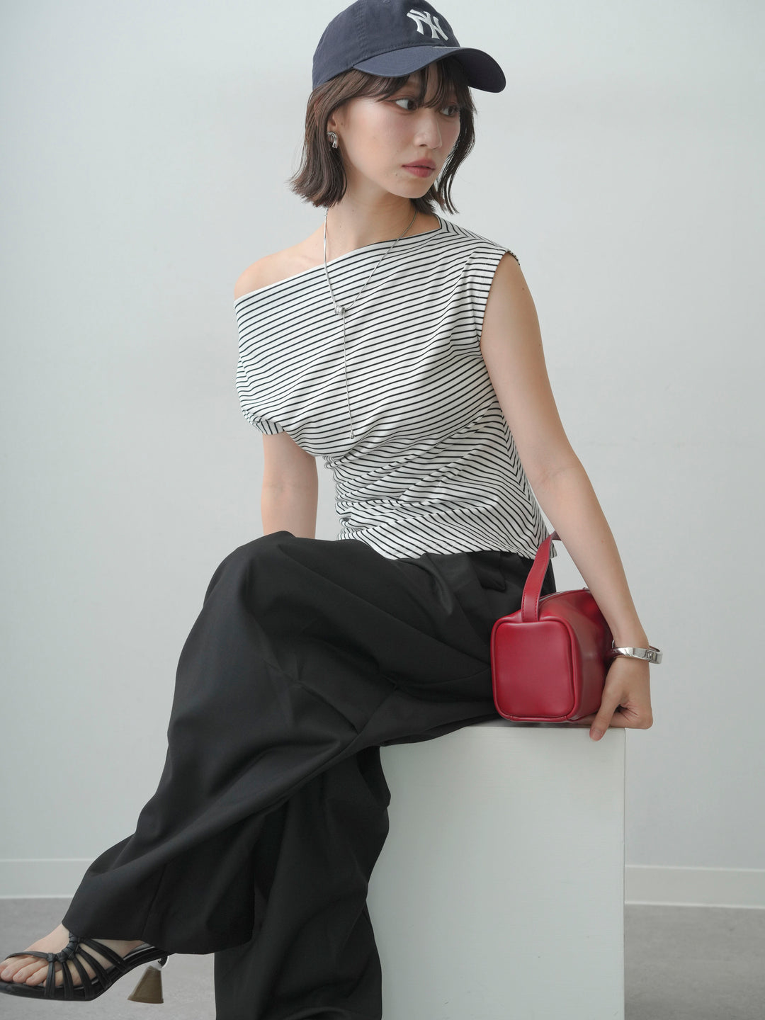 [SET]アシメギャザーカットソー+選べるアクセセット(2set)