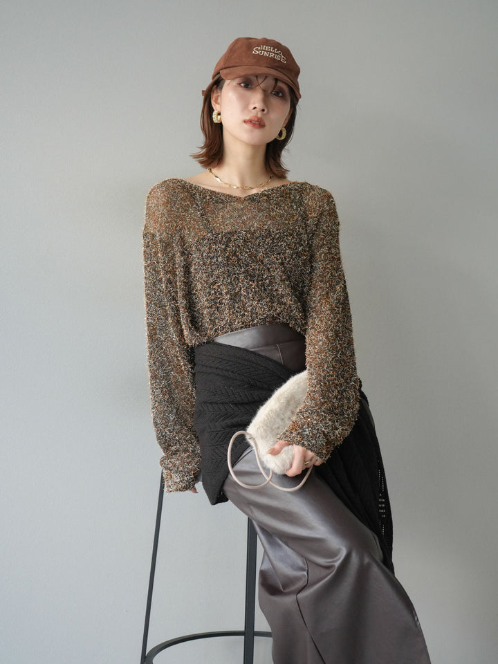 [予約]ミックステープヤーンVネックプルオーバー/オレンジ