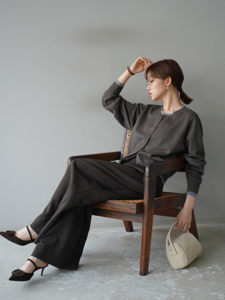 [預訂] 色彩協調的多層開襟衫/炭灰色