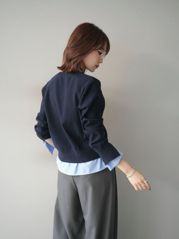 [予約]シャツ襟レイヤードニットカーディガン/navy