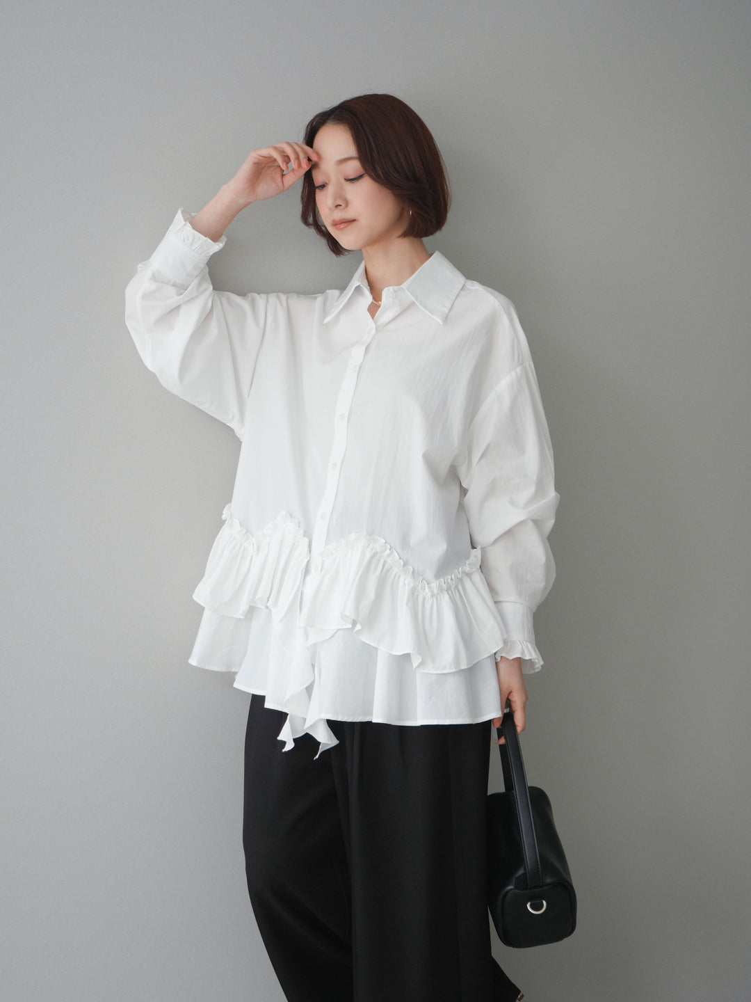 [予約]ラッフルデザインティアードブラウス/white