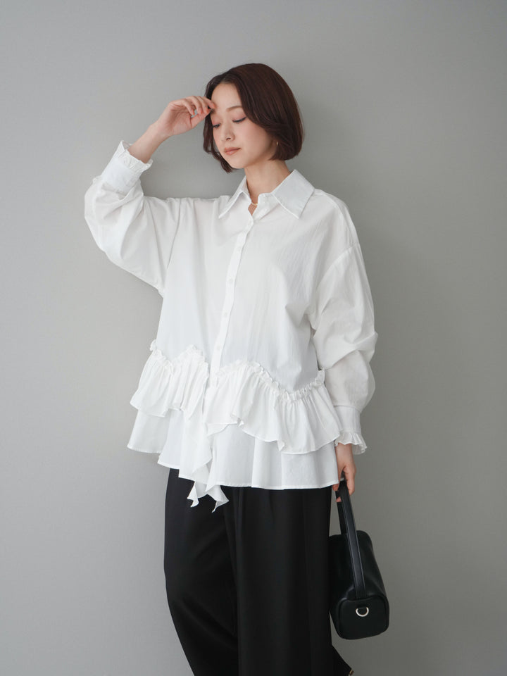 [予約]ラッフルデザインティアードブラウス/white