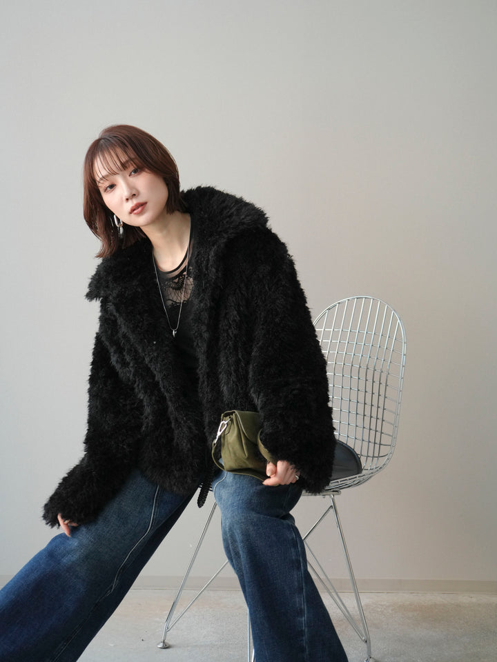 [SET]フェイクファー襟付きショートブルゾン+フェイクファー襟付きショートブルゾン(2set)