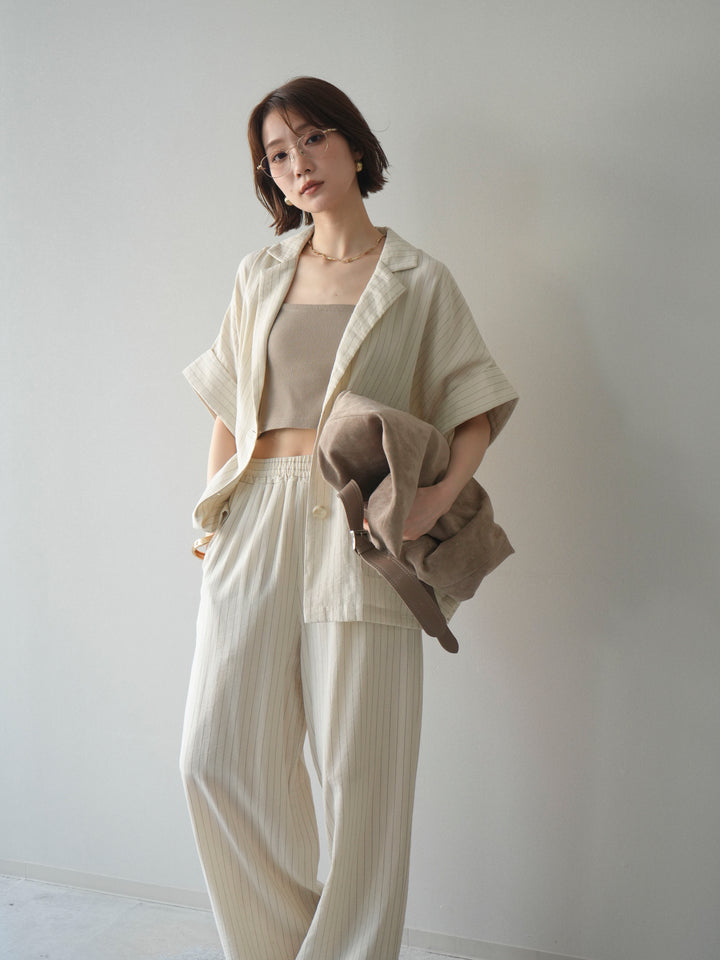 [SET]ストライプハーフスリーブオーバージャケット+ストライプリラックスワイドパンツ(2set)