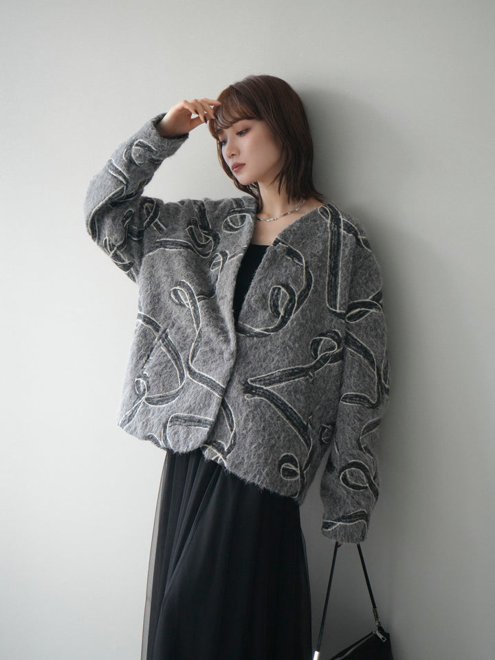[予約]ニュアンス刺繍ブークレニットジャケット/gray
