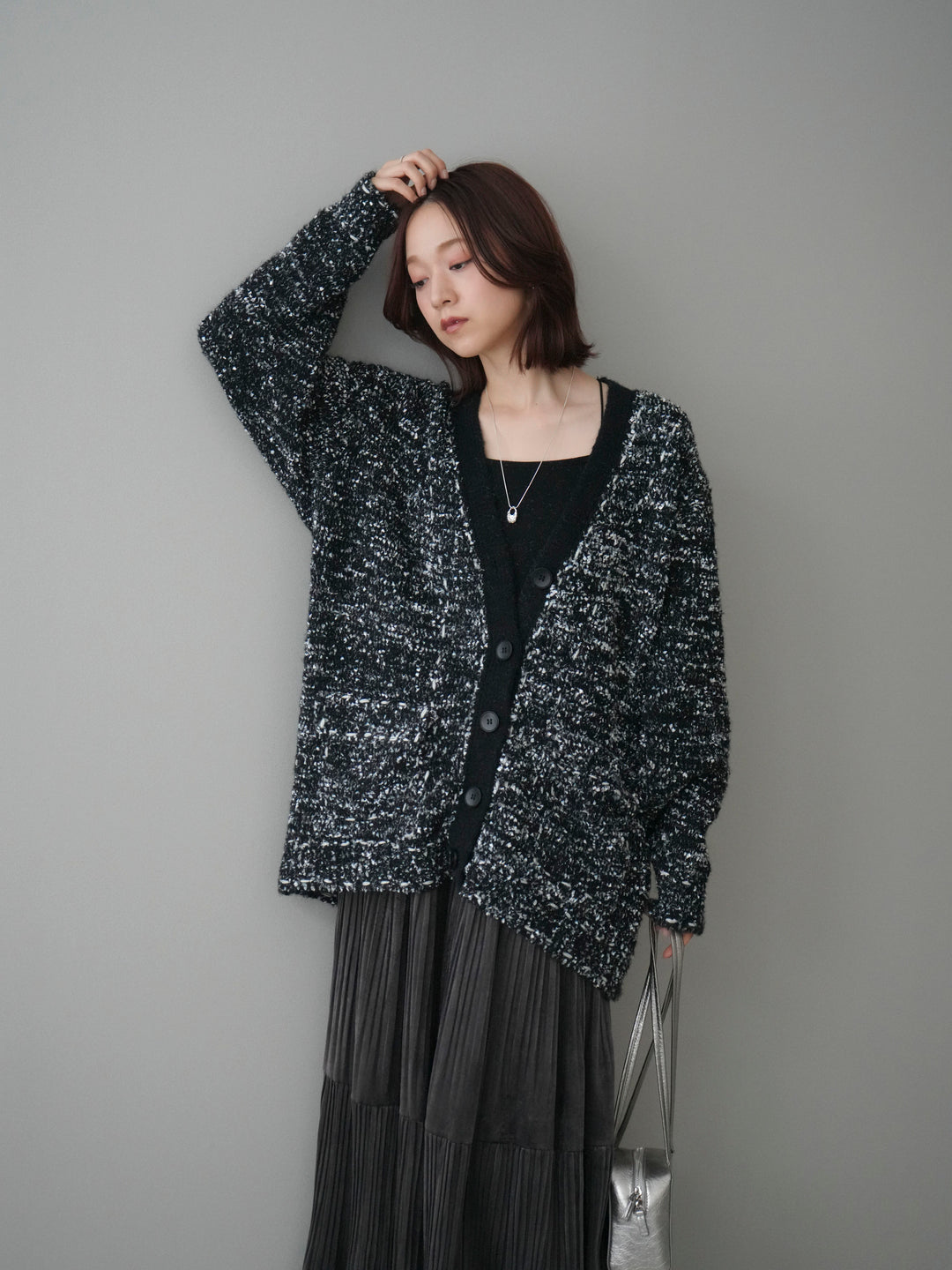 [予約]モールネップニットカーディガン/black