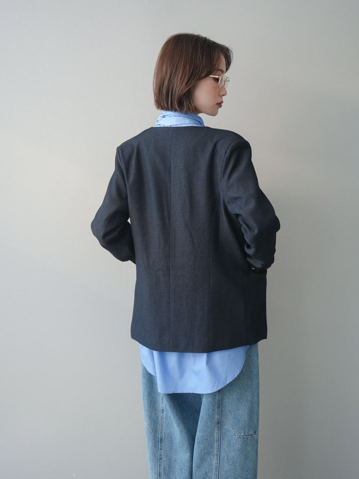 [SET]ノーカラージャケット+ボウタイ付オーバーシャツ(2set)