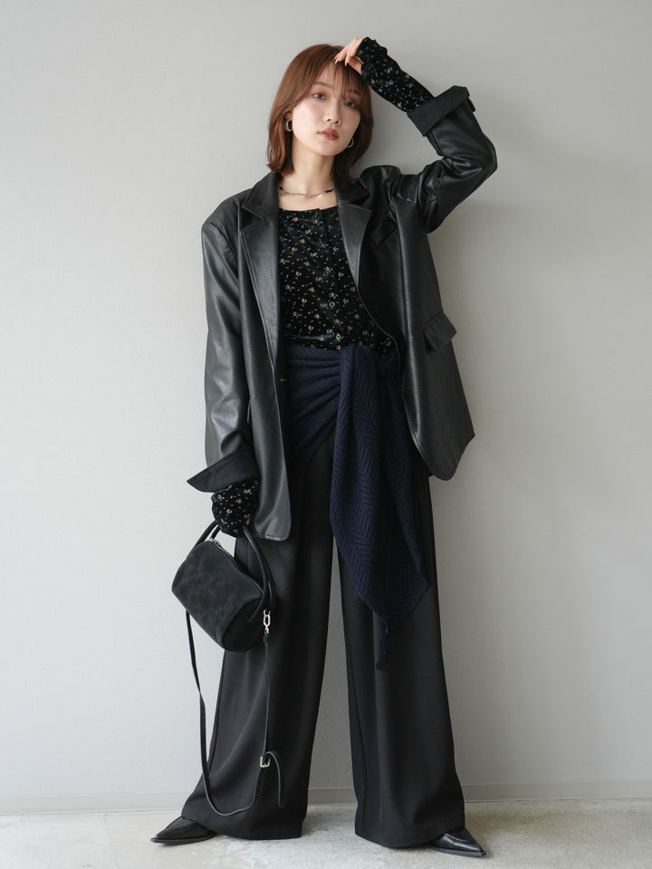 [予約]フェイクレザーテーラードジャケット/ブラック