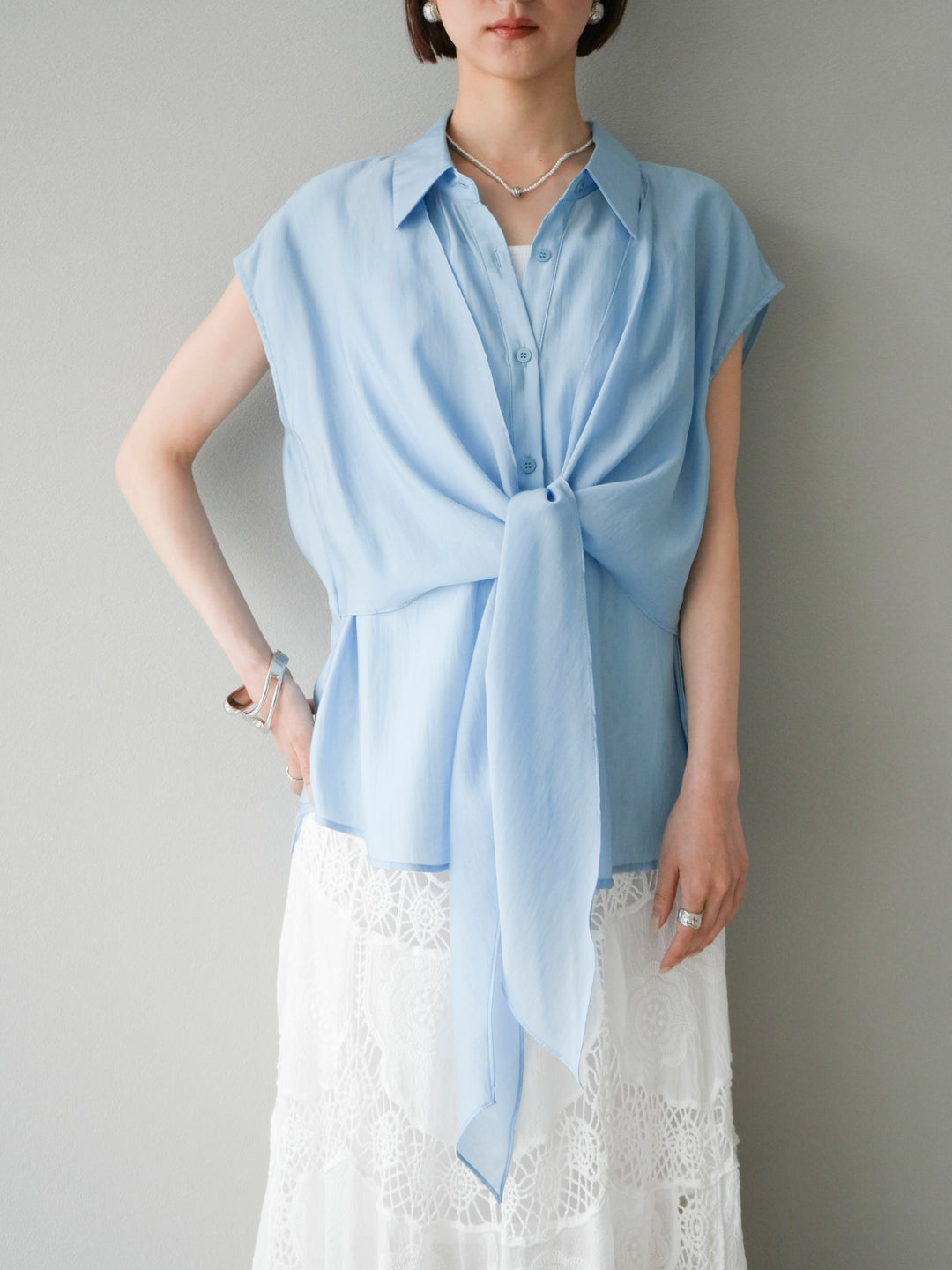 [予約]フロントタイシアーブラウス/ブルー
