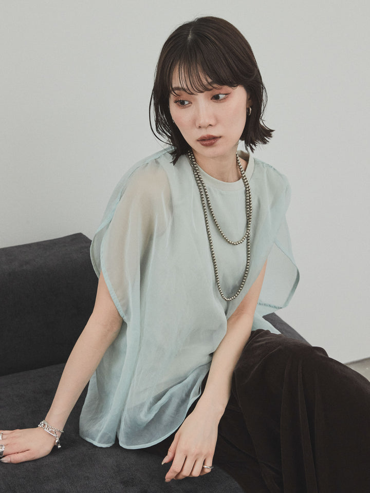 [SET] 緊湊光滑透視層疊上衣 + 天鵝絨低腰裙 (2set)