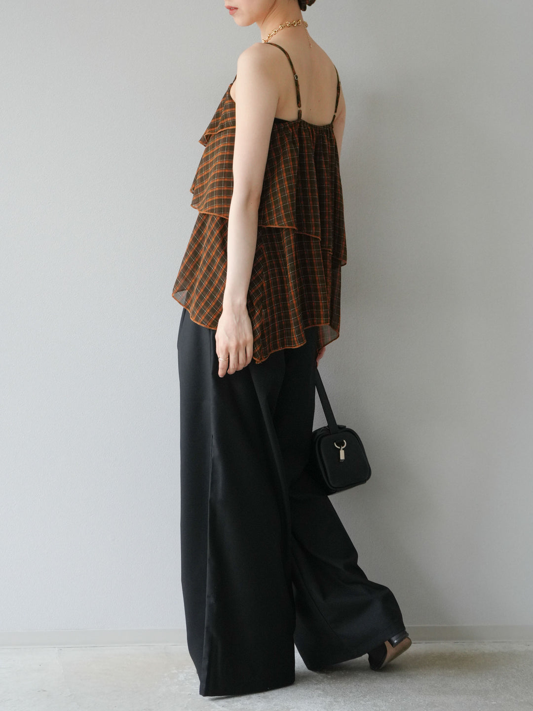 [予約]ウエスト折り返しロゴタックワイドパンツ/ブラック