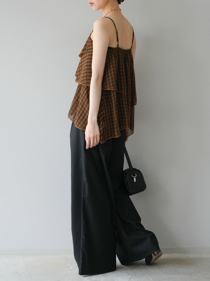 [予約]ウエスト折り返しロゴタックワイドパンツ/ブラック