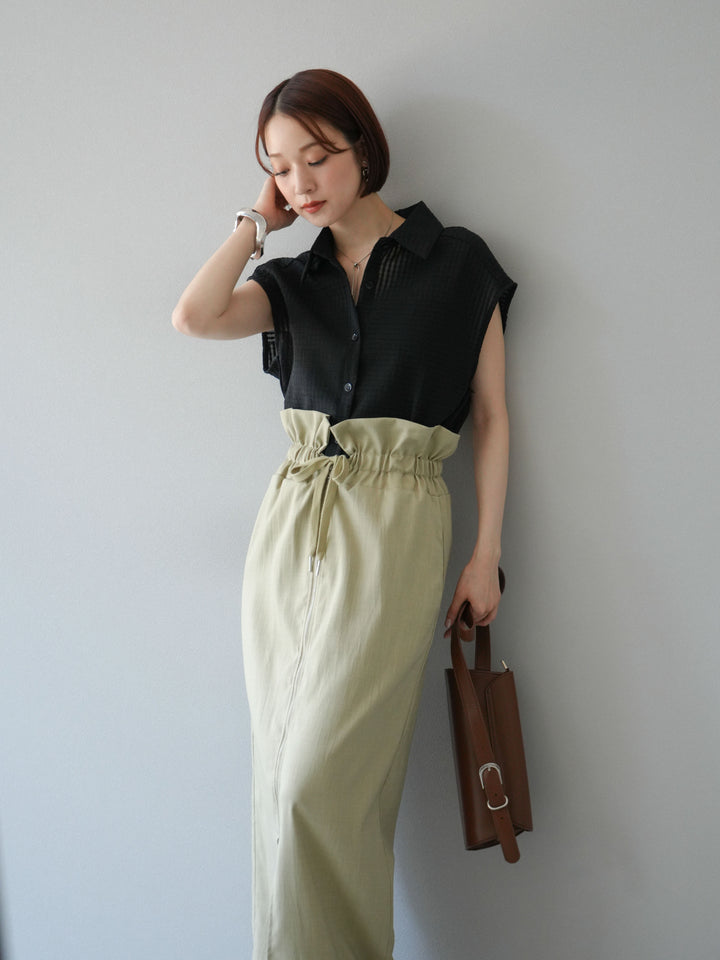 [SET]シアーチェックノースリーブシャツ+ヘザーエステルギャザージップスカート(2set)