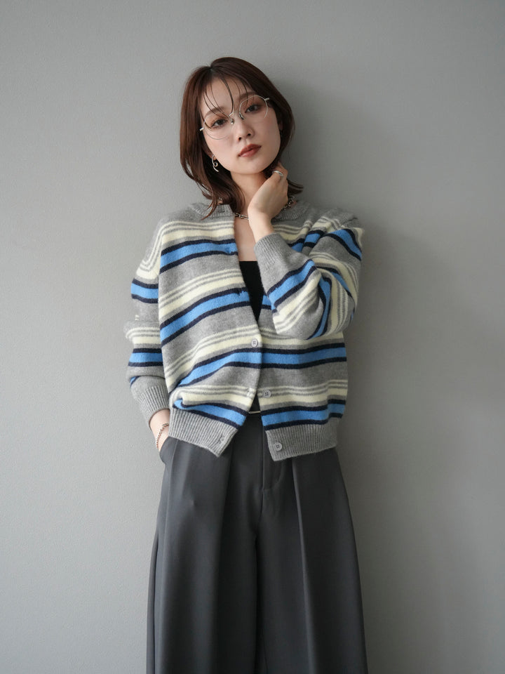 [SET]マルチボーダーニットカーディガン+選べるアクセセット(2set)
