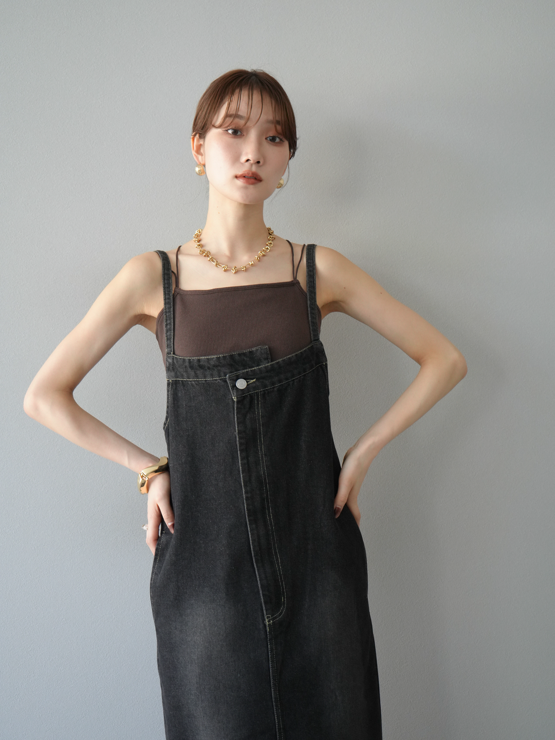 【預購】不對稱牛仔洋裝/黑色