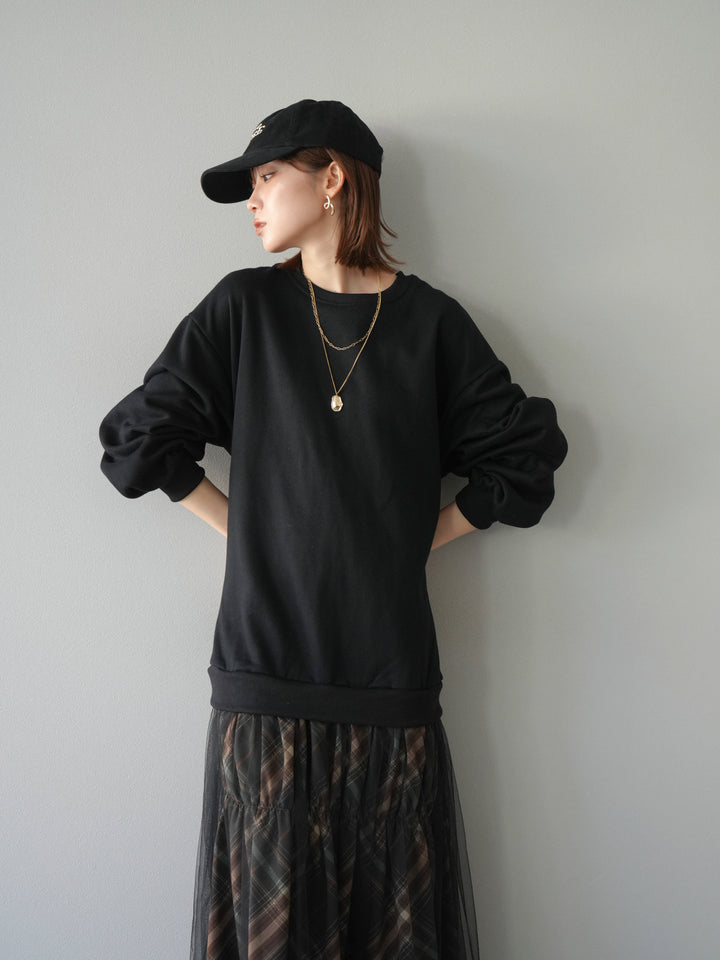 [予約]スウェットドッキングチェック柄レイヤードワンピース/ブラック