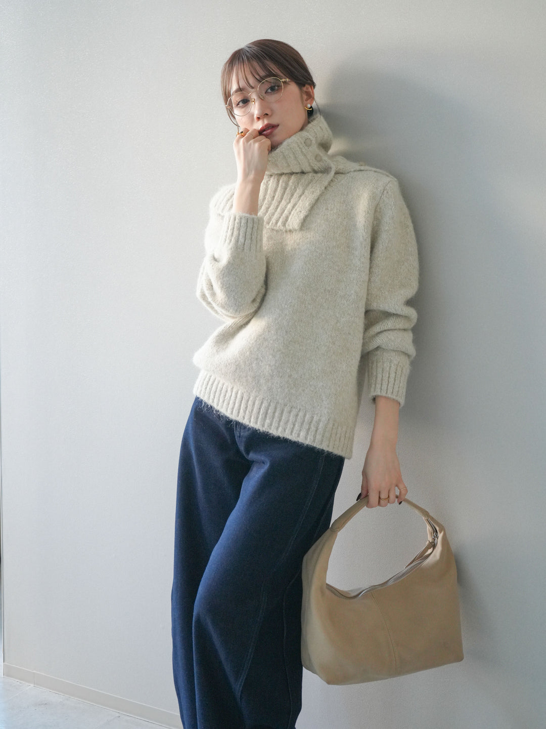 [予約]ネック付MIXニットアンサンブル/apricot