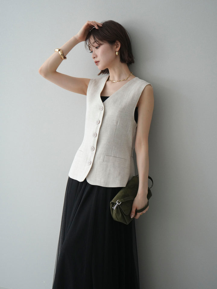 [予約]リネンタッチVネックジレ/ivory