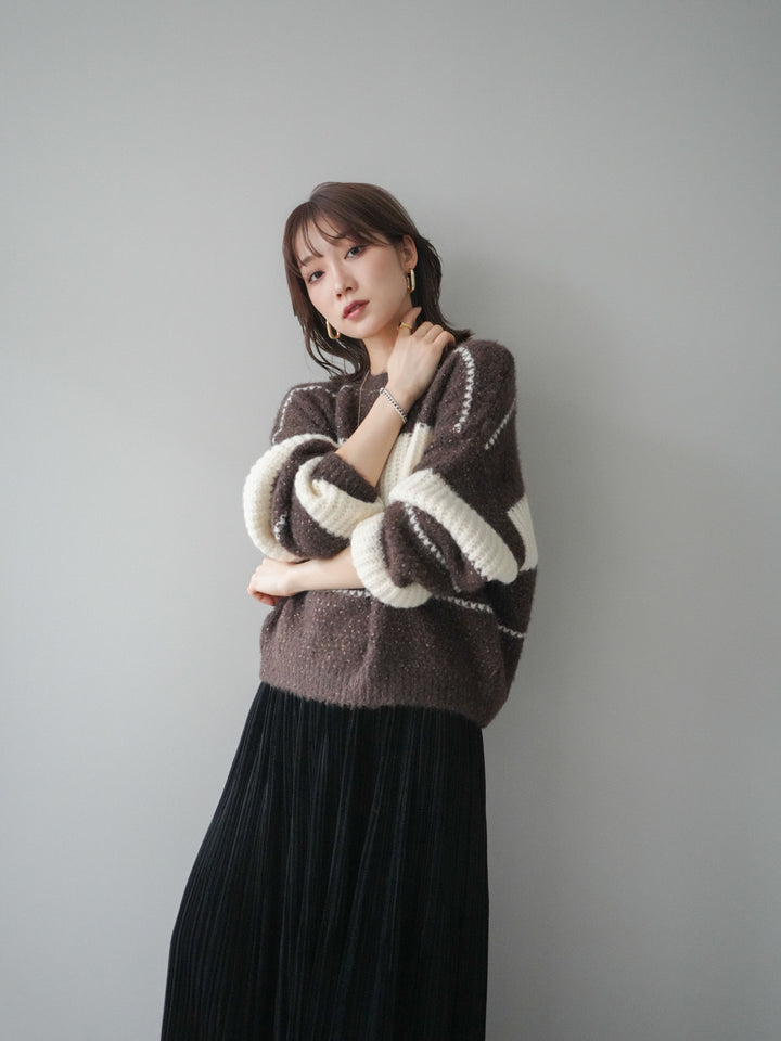 [予約]ネップヤーンボーダーニットプルオーバー/brown