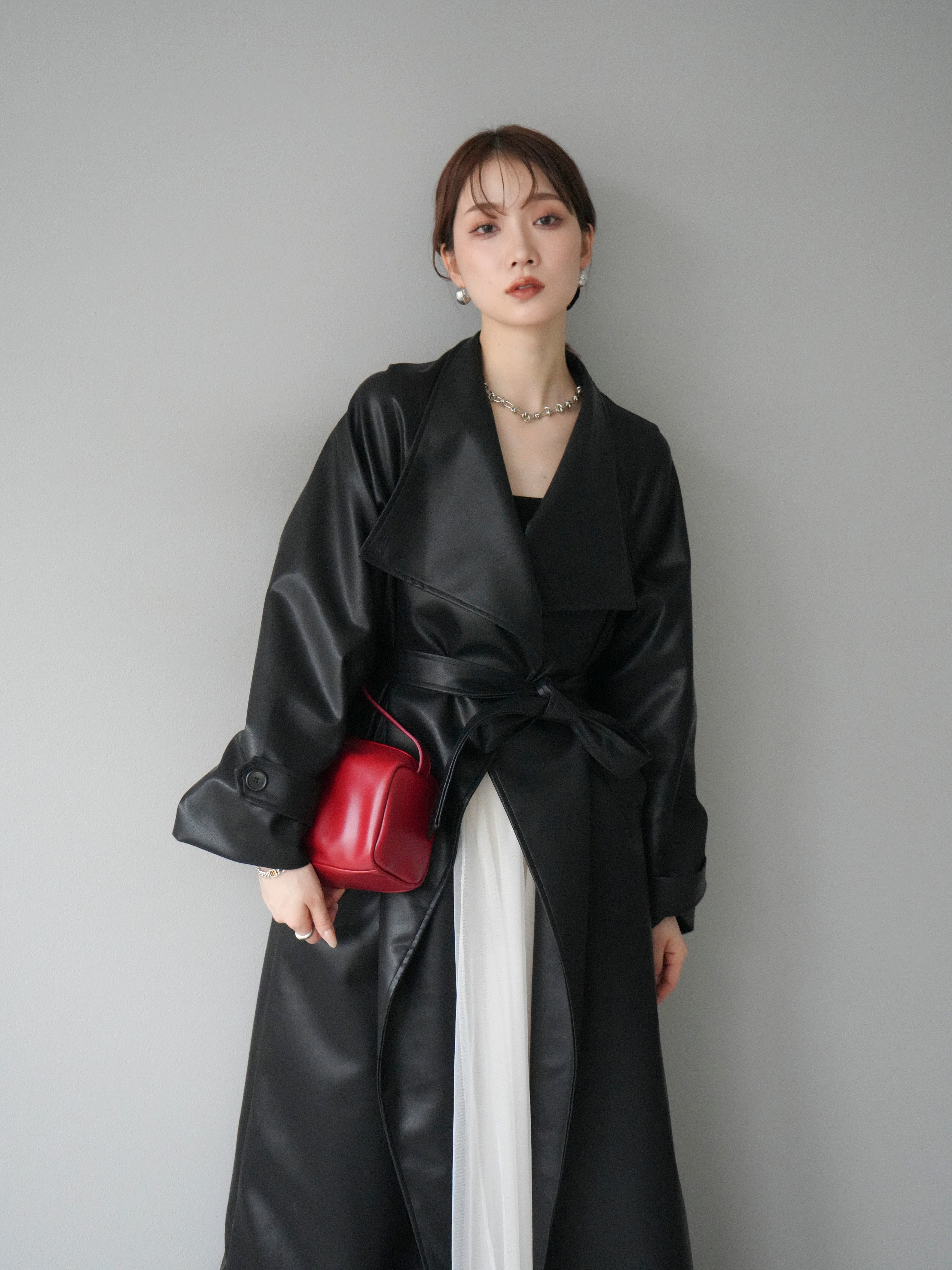 ブラック レザー ロングコート レザーコート 本革 ラム革コート 膝丈 ロングコート トレンチコート