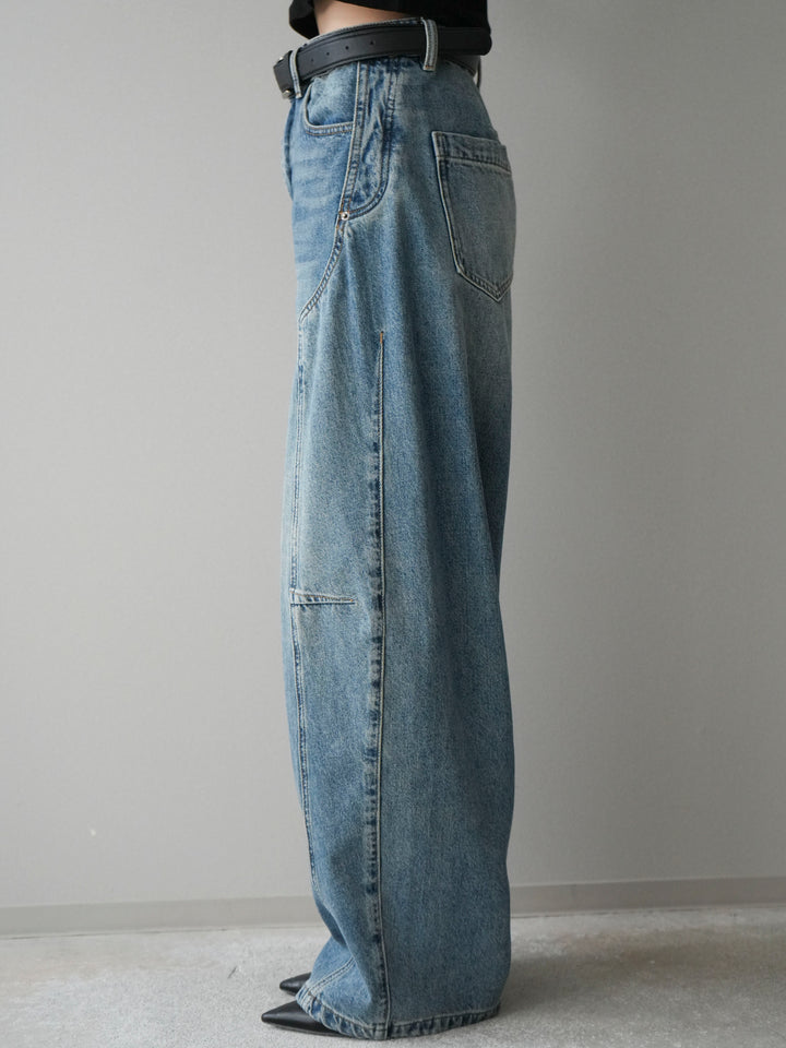 [予約]ベルト付3Dカーブデニムパンツ/blue