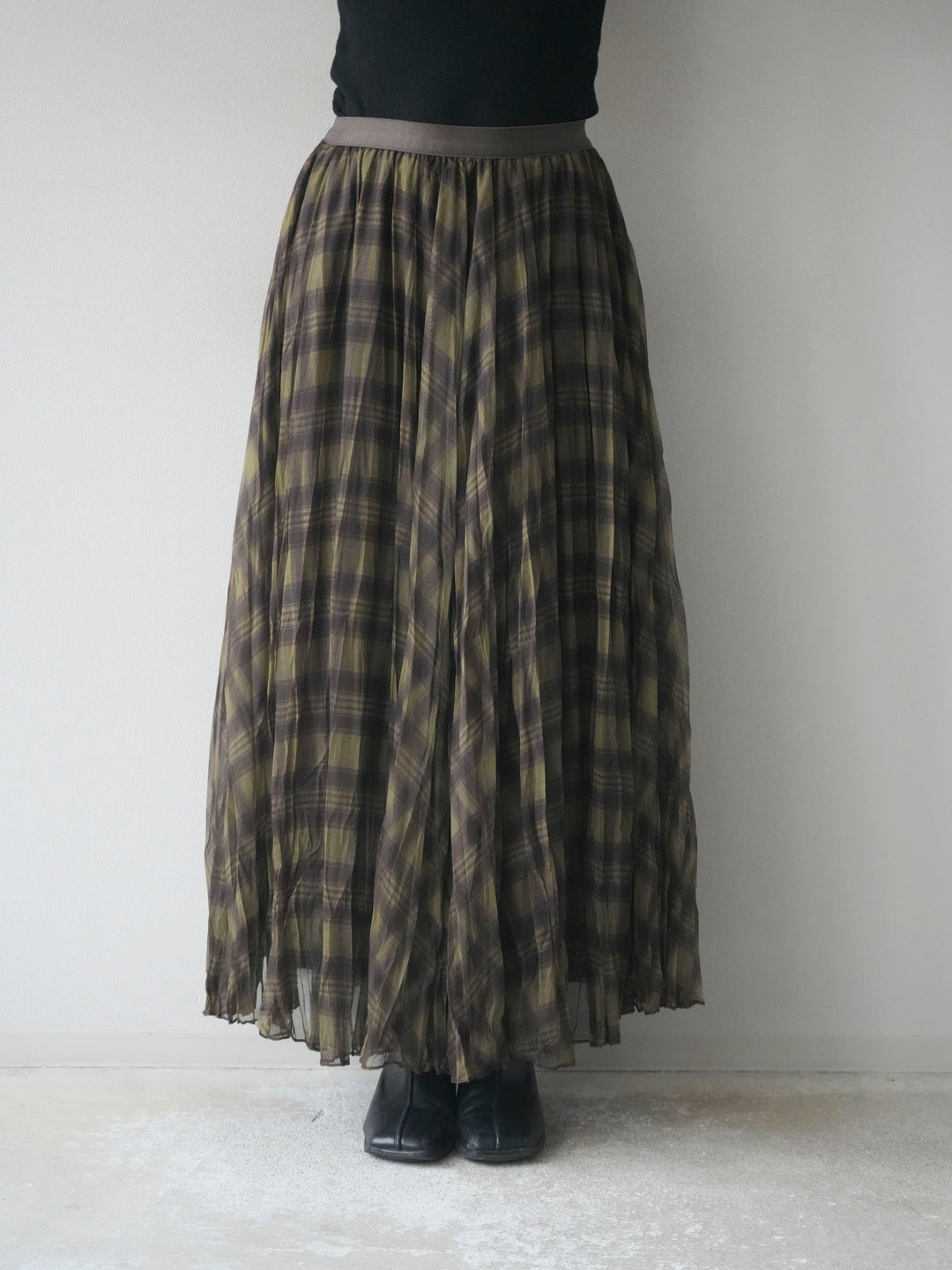 [予約]チェック柄ワッシャープリーツスカート/green