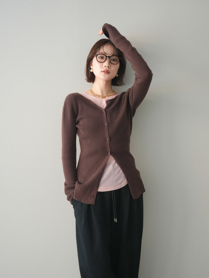 [予約]前後2WAYリブ編みクルーネックカーディガン/darkbrown