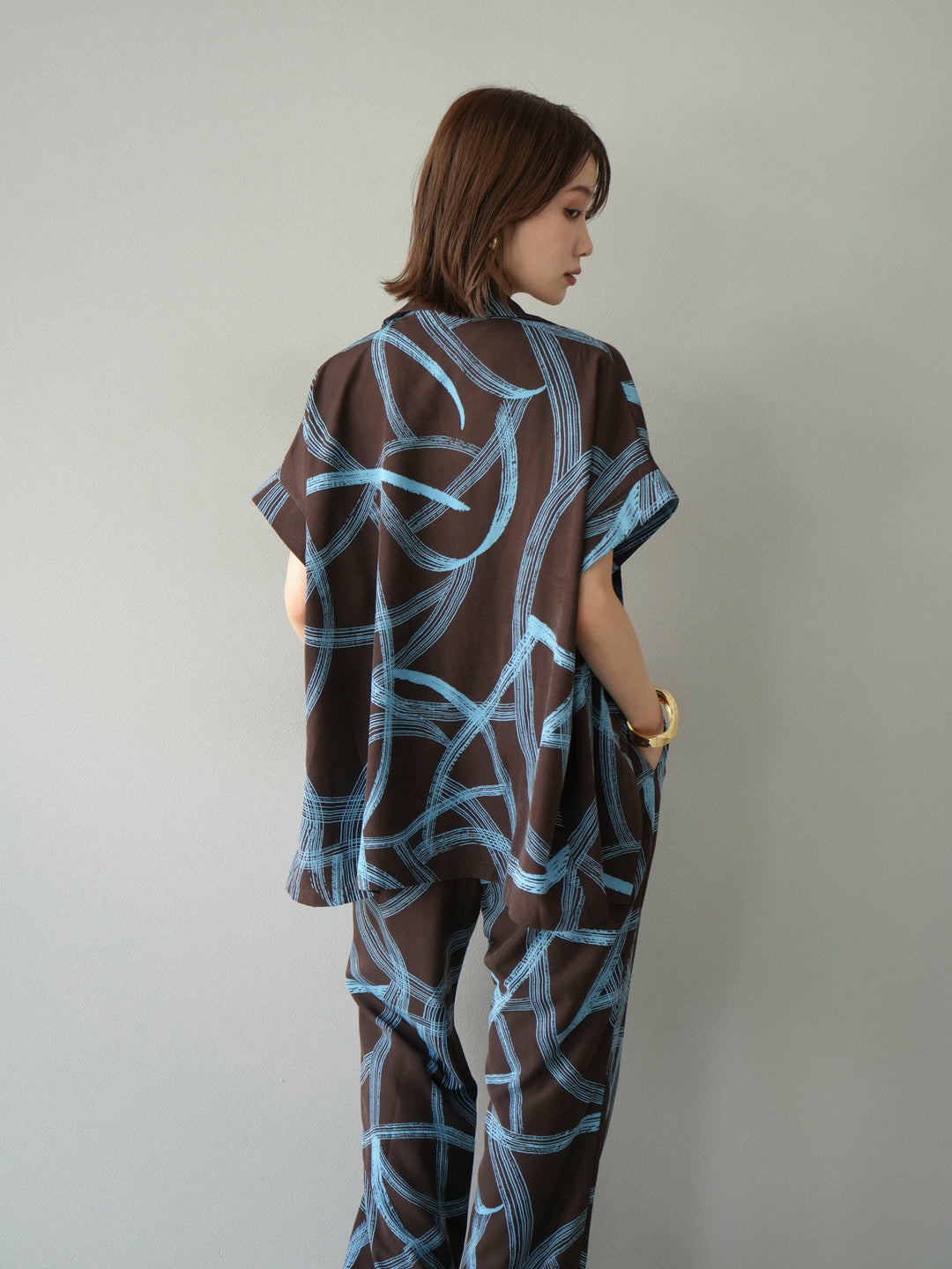 [予約]サークル柄ハーフジャケット/ブラウン