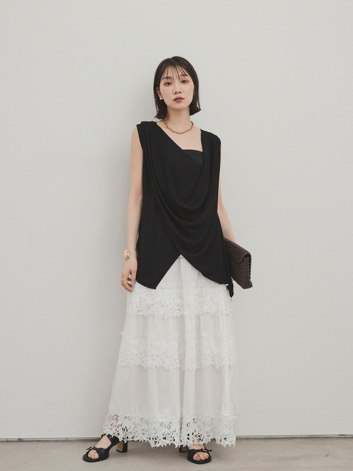 [予約]スカラップレースロングスカート/オフホワイト