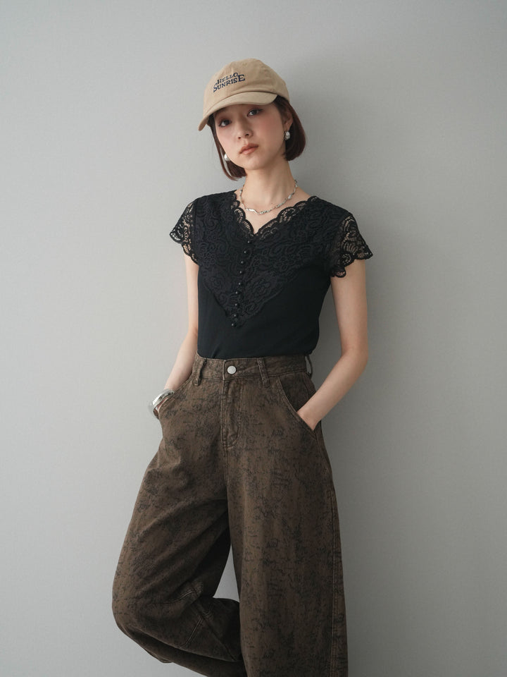 [SET]パールボタンレース切替ニットトップス+パールボタンレース切替ニットトップス(2set)