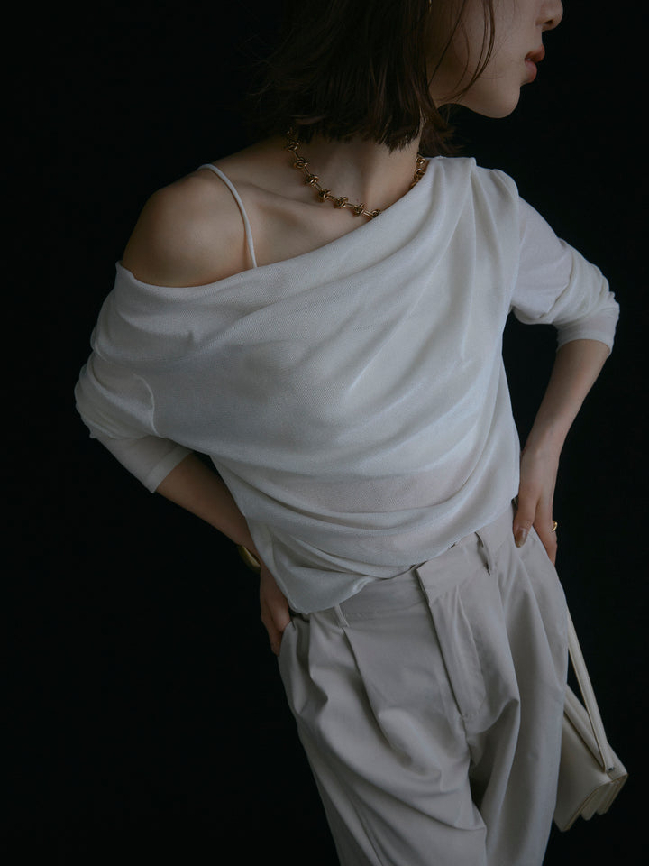 【Allure】[SET]シアーベロアタックデザイントップス+タフタワイドカーブパンツ(2set)