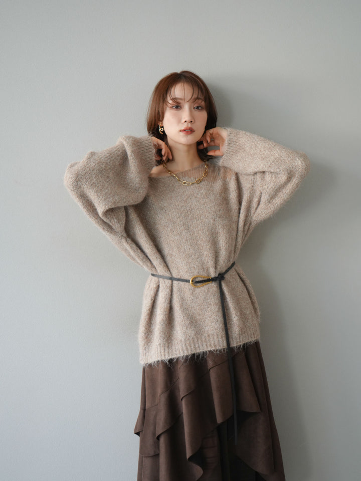 [SET]ネック透かし編みニットプルオーバー+選べるアクセセット(2set)